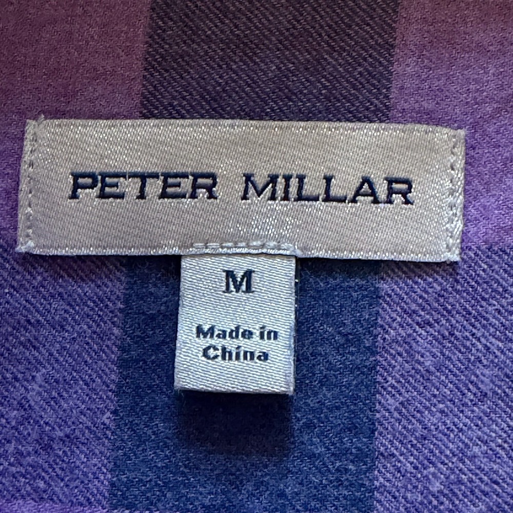 Peter Millar Purple Navy Plaid Cotton Flannel Button-Up Men Shirt size M - Picture 13 of 14